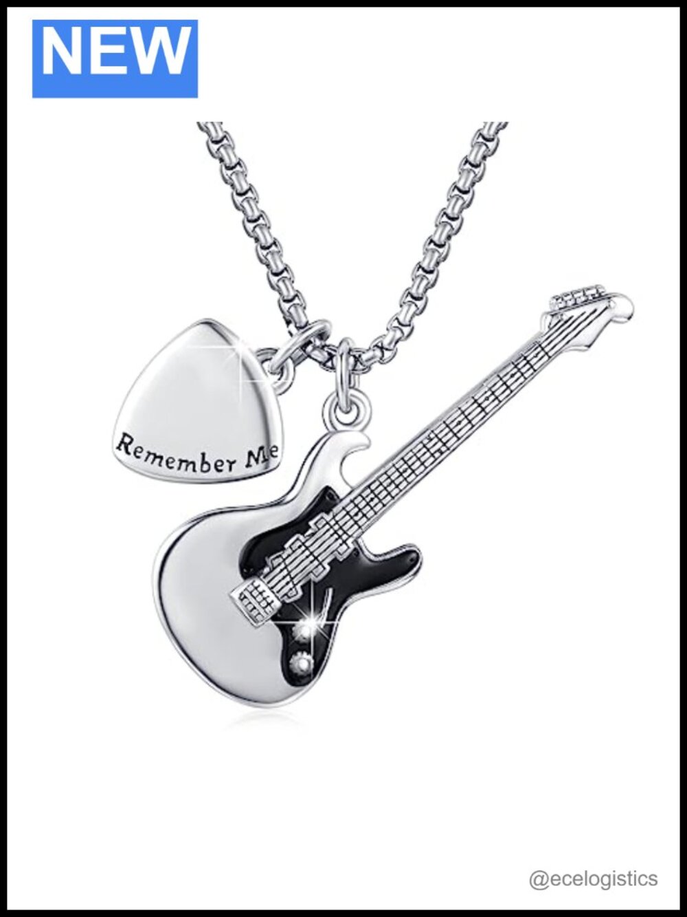 925 Sterling Silver Guitar Pick & Treble Clef Pendant Necklace Stainless Steel